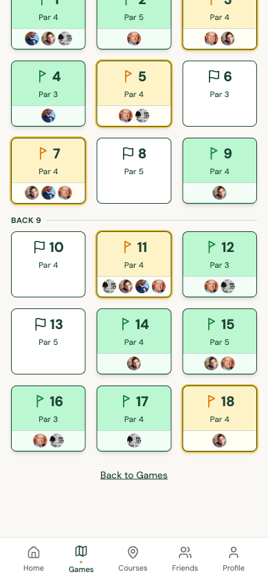 Course map showing birdied holes
